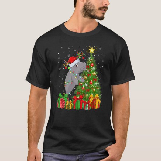 Manatee Xmas Holiday Santa Manatee Christmas Tree T-shirt (Voorkant)