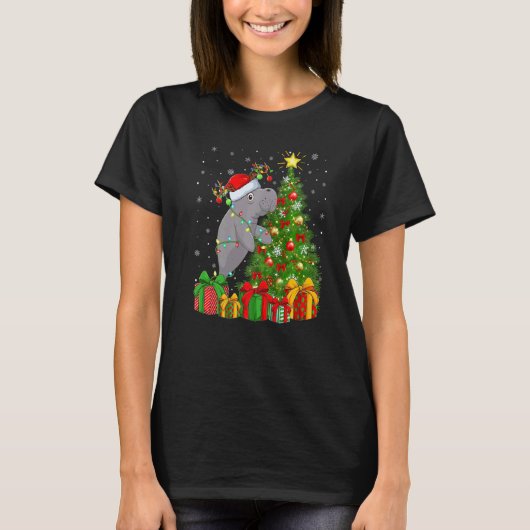 Manatee  Xmas Holiday Santa Manatee Christmas Tree T-shirt (Voorkant)