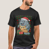 Manatee Xmas Lights Ugly Santa Hat Manatee Kerstmi T-shirt (Voorkant)