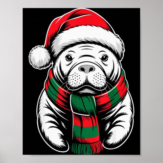 Manatee Xmas Santa Hat F Christmas Costume  Poster (Voorkant)