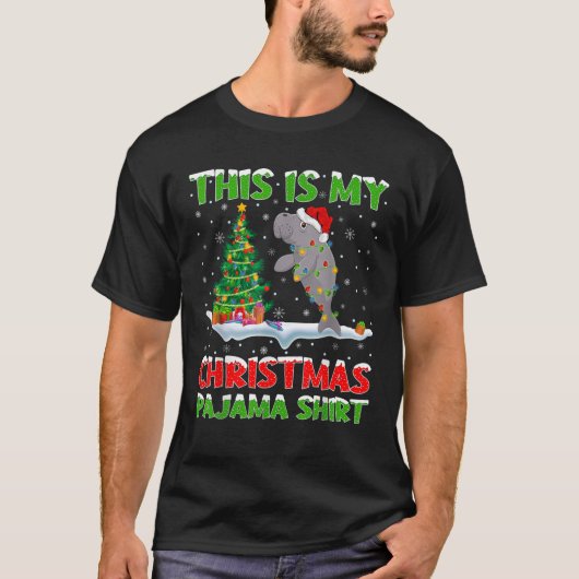 Manatee Xmas Tree Lights Dit is mijn kerstpakket T-shirt (Voorkant)