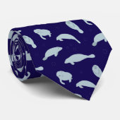 Manatee Zee Koe Blauw Patroon Stropdas (Opgerold)