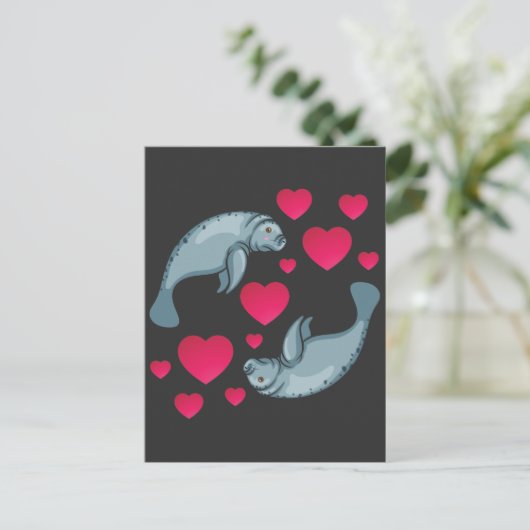 Manateeg in Love Romantic Valentijnsdag Animals Briefkaart (Staand voorkant)