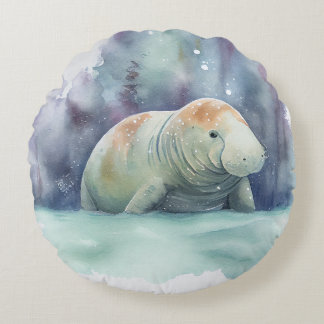 manateeg, sneeuw, waterverf rond kussen