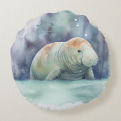 manateeg, sneeuw, waterverf rond kussen (Achterkant)
