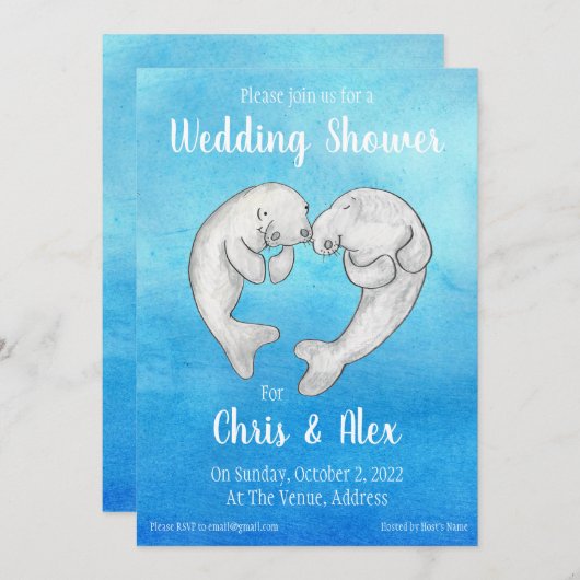 Manatees bruiloft doucheuitnodiging kaart (Voorkant / Achterkant)