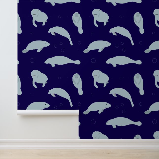 Manatees en Bubbels Schattige Zee Koe Patroon Behang (Applicatie)