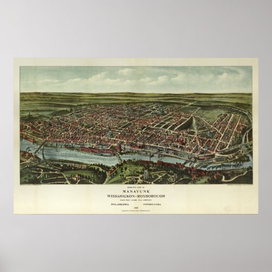 Manayunk Wissahickon Roxborough PA Aerial Map Poster (Voorkant)