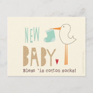 Manc Card - New Baby Boy Bless is een katoenen sok Aankondigingskaart