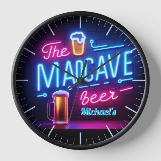 Mancave Bar Klok Neon Bier Aangepaste Naam Pappies (Voorkant)