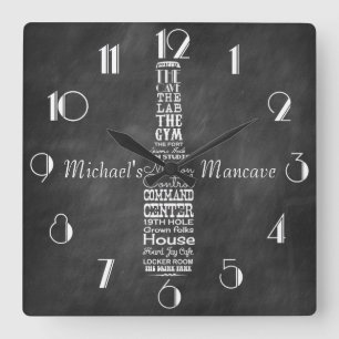 Mancave Blackboard Retro Krijt Personalized Vierkante Klok