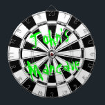Mancave dartboard | Noodlijdende grunge look ontwe Dartbord<br><div class="desc">Mancave dartboard | Noodlijdende grunge look ontwerp.  zwart-wit dartbord met gepersonaliseerde grappige quote. Cool manly cadeau idee voor mannen met humor. Grungy stijl ontwerp. Neon groene letters.</div>