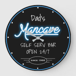 Mancave Neon Blue Script Dad's Any Name Bar Retro Grote Klok