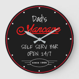 Mancave Red Script Dad is any name Black Bar Grote Klok
