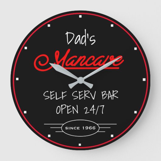 Mancave Red Script Dad is any name Black Bar Grote Klok (Voorkant)
