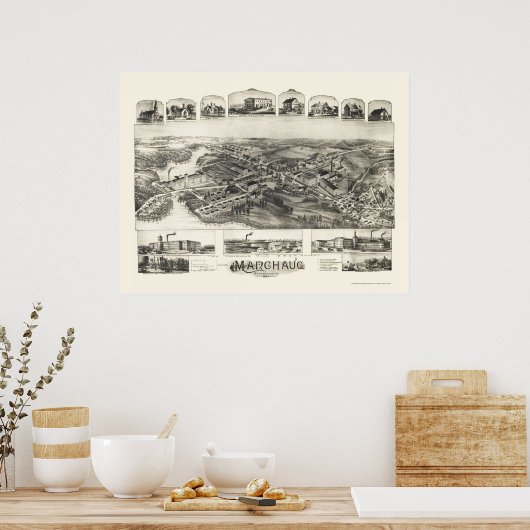 Manchaug, MA Panoramic Map - 1891 Poster (Keuken)