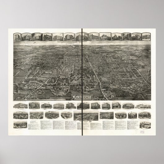 Manchester Connecticut 1914 Panorama Poster (Voorkant)