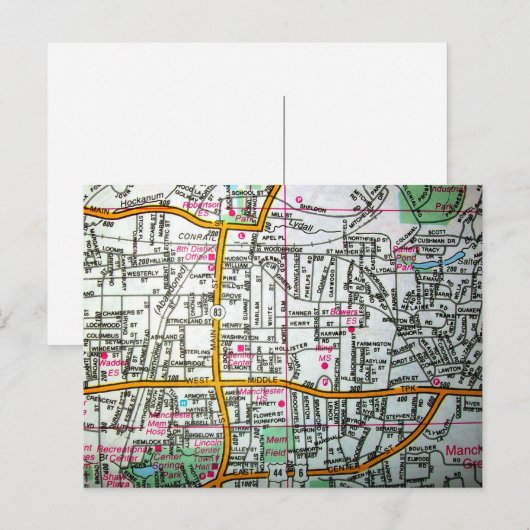 MANCHESTER, CT  Kaart Briefkaart (Voorkant / Achterkant)