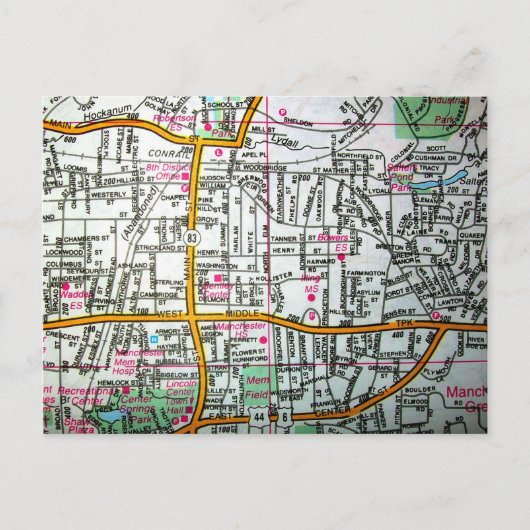 MANCHESTER, CT  Kaart Briefkaart (Voorkant)