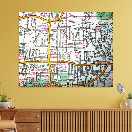 MANCHESTER, CT Kaart Canvas Afdruk (Insitu (Woonkamer))