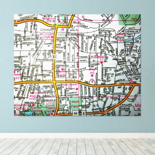 MANCHESTER, CT Kaart Canvas Afdruk (Insitu (Houten vloer))