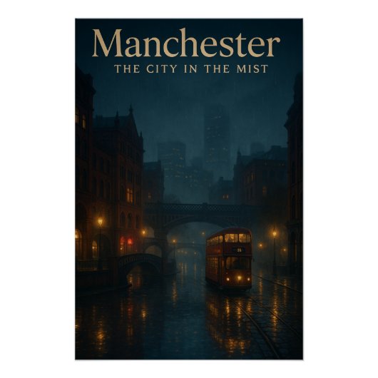 Manchester – De Stad in de Mist nachtscene Perfect Poster (Voorkant)