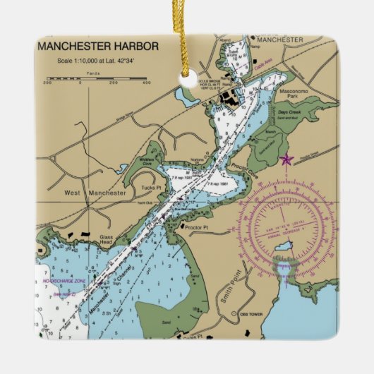 Manchester door het Zee MA Chart Keramisch Ornament (Voorkant)
