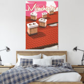 Manchester, Engeland, cartoon reisposter Canvas Afdruk (Insitu (Slaapkamer))