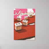 Manchester, Engeland, cartoon reisposter Canvas Afdruk (Voorkant)