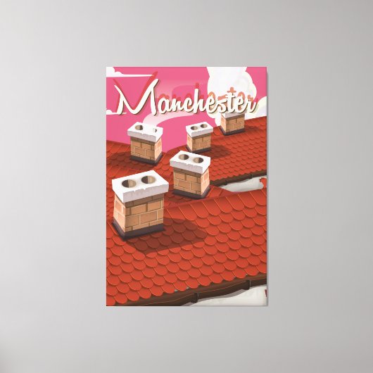 Manchester, Engeland, cartoon reisposter Canvas Afdruk (Voorkant)