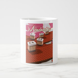 Manchester, Engeland, cartoon reisposter Grote Koffiekop