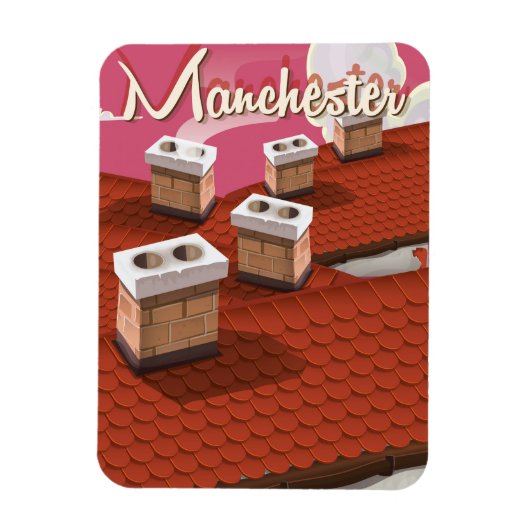 Manchester, Engeland, cartoon reisposter Magneet (Verticaal)