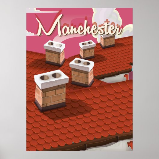 Manchester, Engeland, cartoon reisposter Poster (Voorkant)
