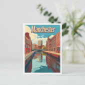 Manchester Engeland Kunst Vintage Reizen Illustrat Briefkaart (Staand voorkant)