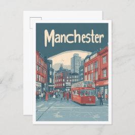 Manchester Engeland Kunst Vintage Reizen Illustrat Briefkaart