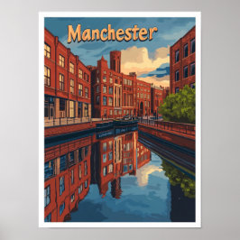 Manchester Engeland Kunst Vintage Reizen Illustrat Poster