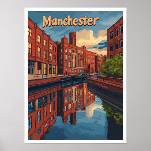 Manchester Engeland Kunst Vintage Reizen Illustrat Poster (Voorkant)