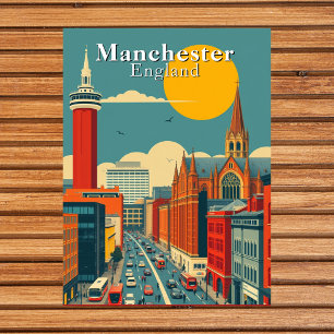 Manchester, Engeland Retro Stedelijke Kunst Briefkaart