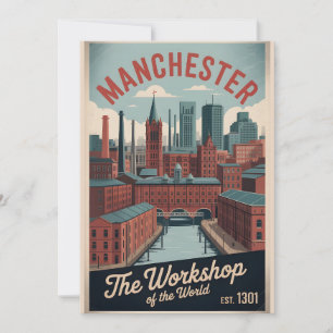 Manchester Engeland Retro-Style Silhouette Reis Feestdagenkaart