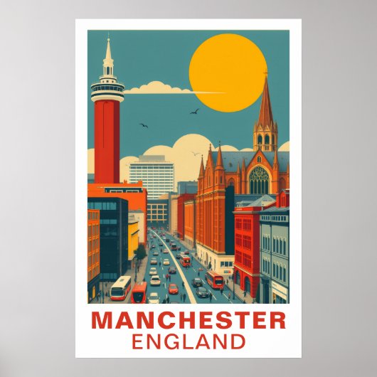 Manchester Engeland Vintage Reis Kunst Poster (Voorkant)