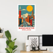 Manchester Engeland Vintage Reis Kunst Poster (Thuiskantoor)