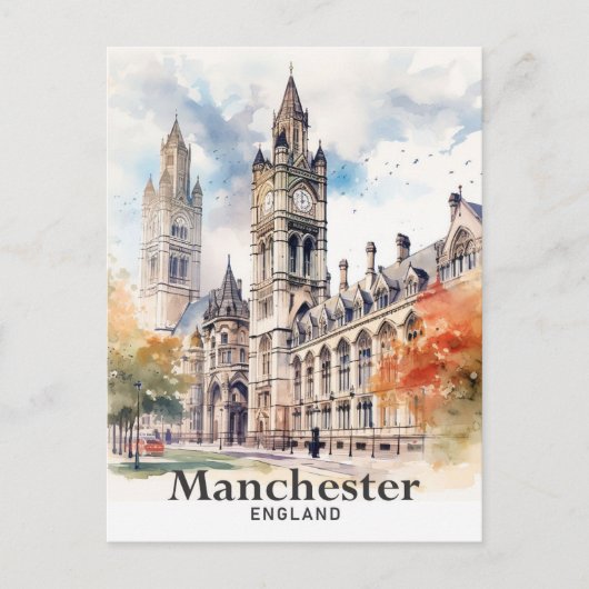 Manchester Engeland Waterverf Schilderij Reizen Briefkaart (Voorkant)