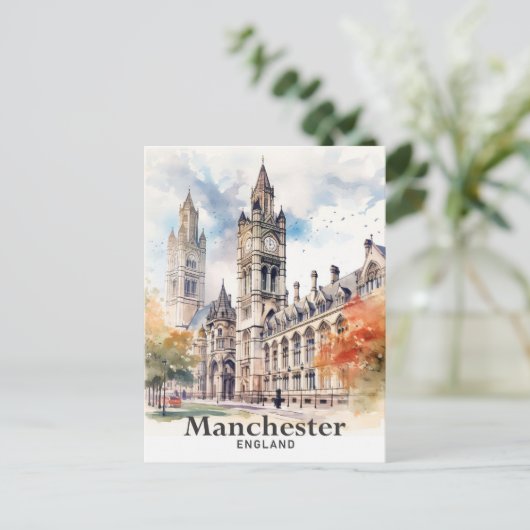 Manchester Engeland Waterverf Schilderij Reizen Briefkaart (Staand voorkant)