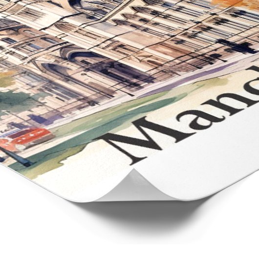 Manchester Engeland Waterverf Schilderij Reizen Poster (Hoek)