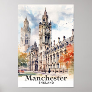Manchester Engeland Waterverf Schilderij Reizen Poster