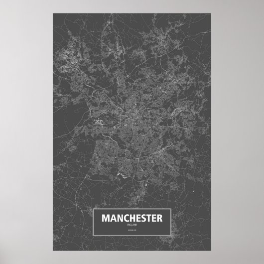 Manchester, Engeland (wit op zwart) Poster (Voorkant)