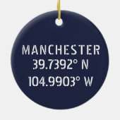Manchester England Latitude Longitude Keramisch Ornament (Achterkant)