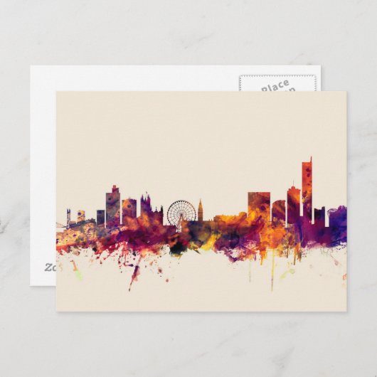Manchester England Skyline Briefkaart (Voorkant / Achterkant)