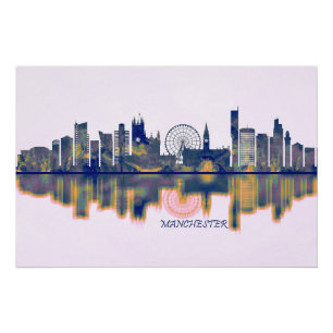Manchester England Skyline Perfect Poster