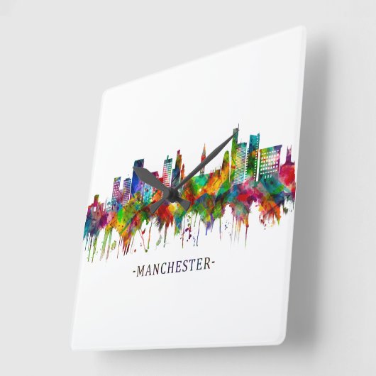 Manchester England Skyline Vierkante Klok (Hoek)